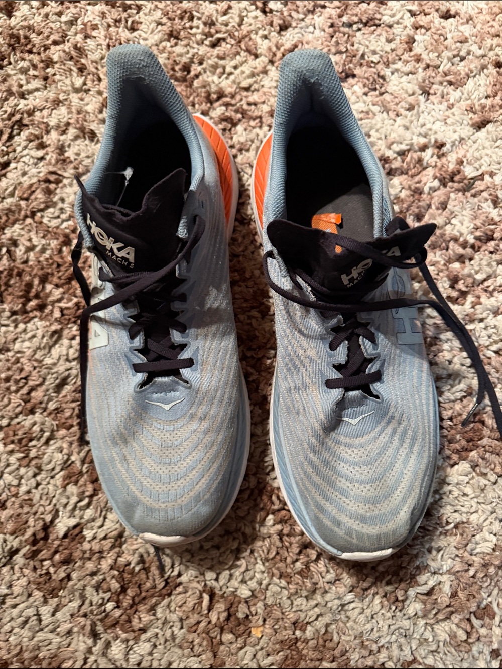 Hoka Men's Sky Blue Running Shoes with Orange Heel